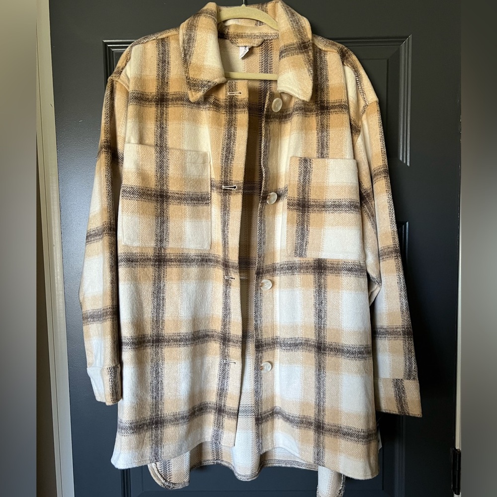 Abound womens 1x shacket shirt jacket ivory tan Liam plaid FALL wardrobe staple!
